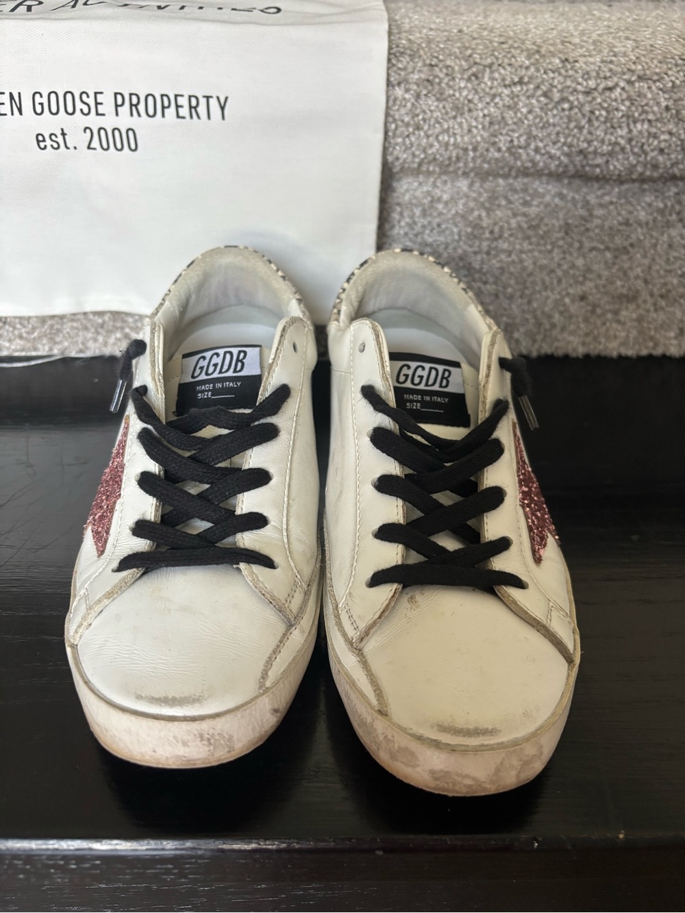 Golden Goose White Sneakers with Pink Glitter Star - Picture 2 of 5